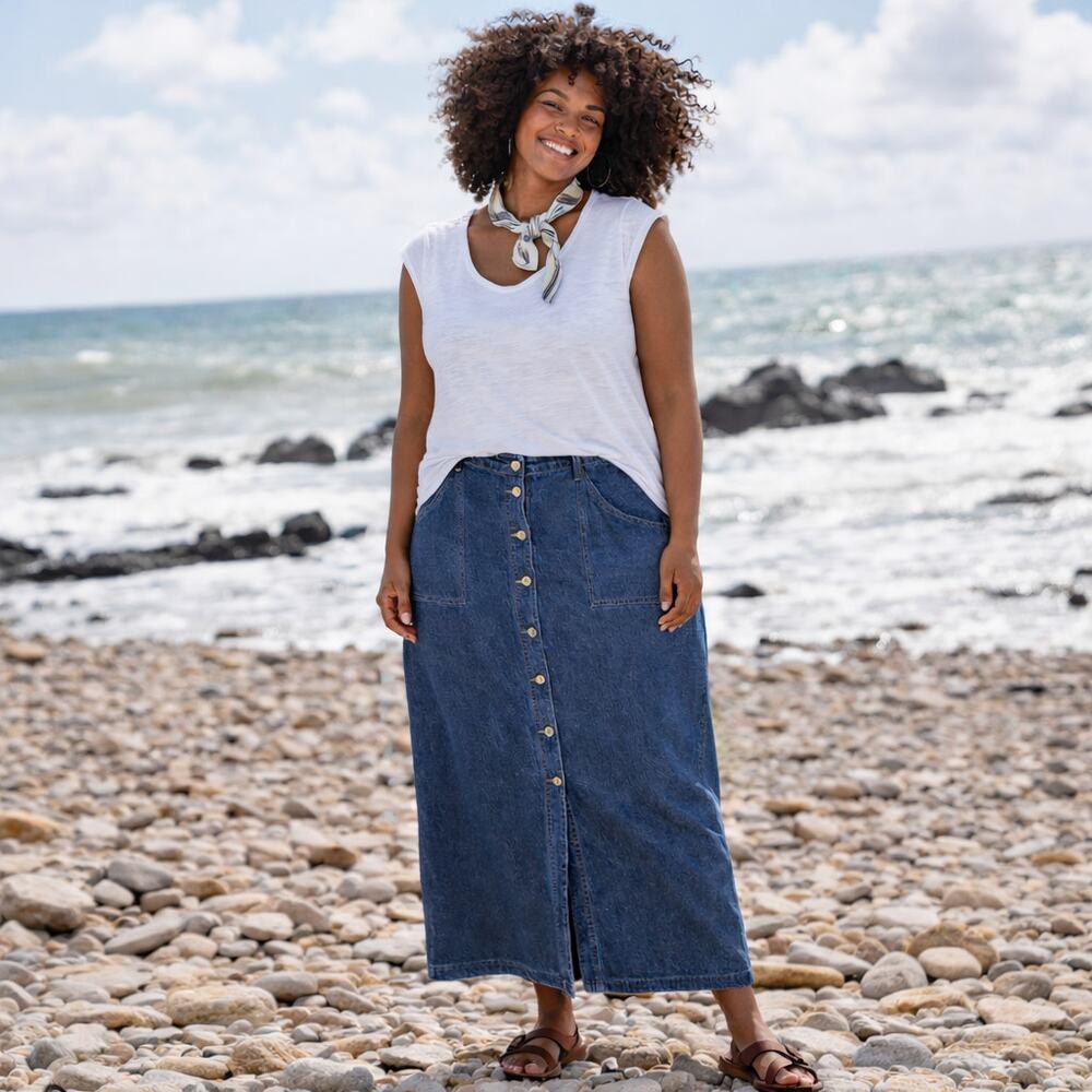 Paul Harris Design VTG SZ 16/Fits like 14 Maxi Denim Skirt Button Front Pockets